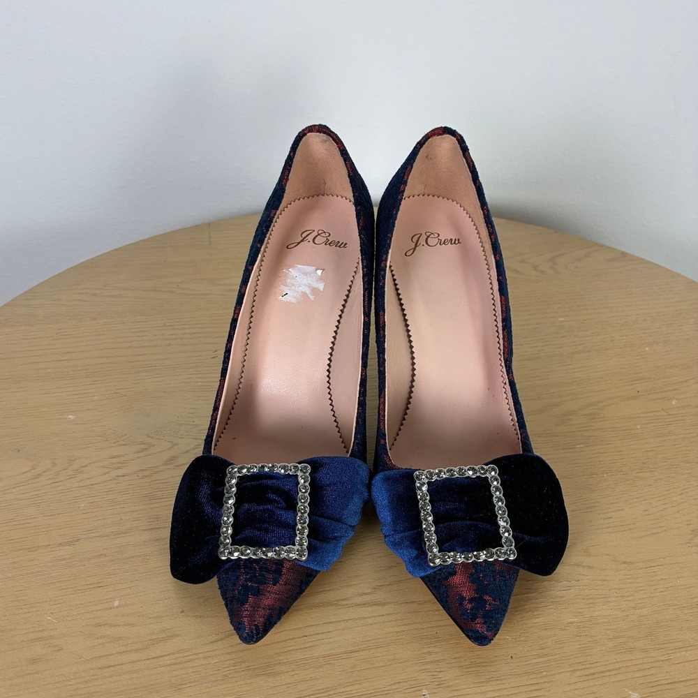 J. Crew Elsie Pump Women's 7 Velvet Brocade Rhinestone Bow Chic Formal Party - Picture 2 of 8